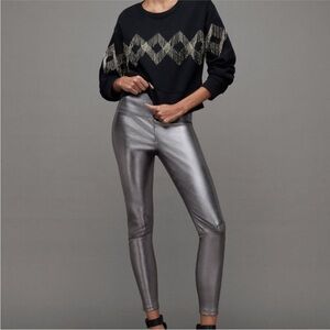 NEW AllSaints Cora Leather Foil Leggings Gunmetal Silver Metallic size 4